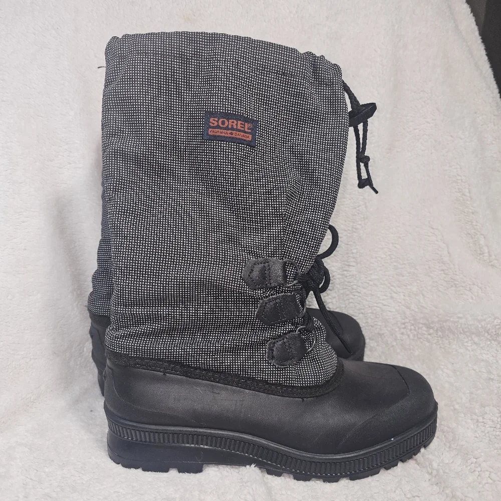 Sorel Womens Winter Boots Black White Fabric Knee High Bungee Sz Us 9/CA 11